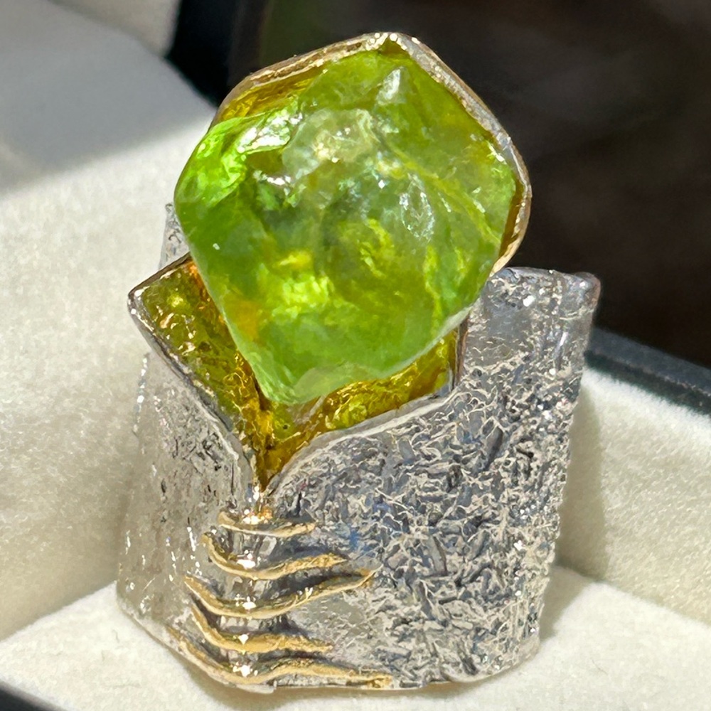 German kabrinski sterling silver black rhodium rough peridot statement ring 5